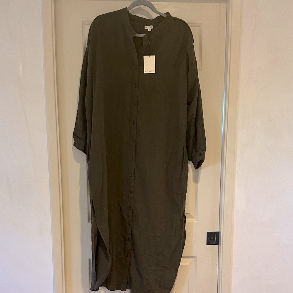 acacia swimwear olive green button‑front maxi dress